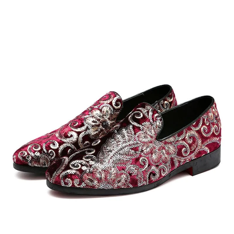 Stylish Embroidered Fleur-de-lys Men’s Slip on Loafer Shoes