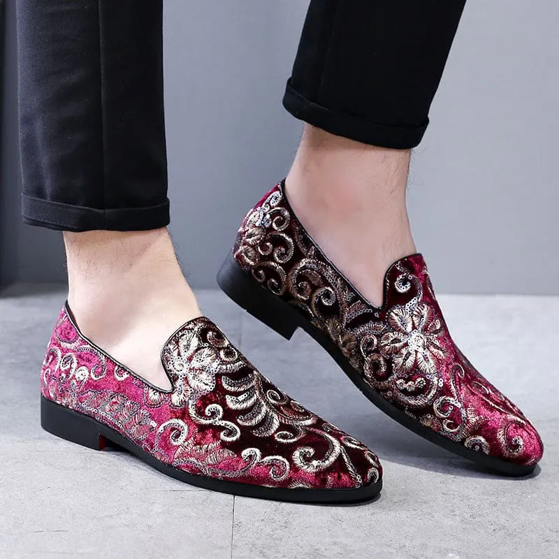 Stylish Embroidered Fleur-de-lys Men’s Slip on Loafer Shoes