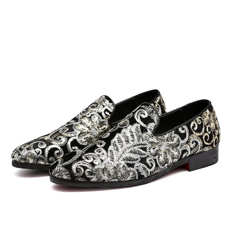 Stylish Embroidered Fleur-de-lys Men’s Slip on Loafer Shoes