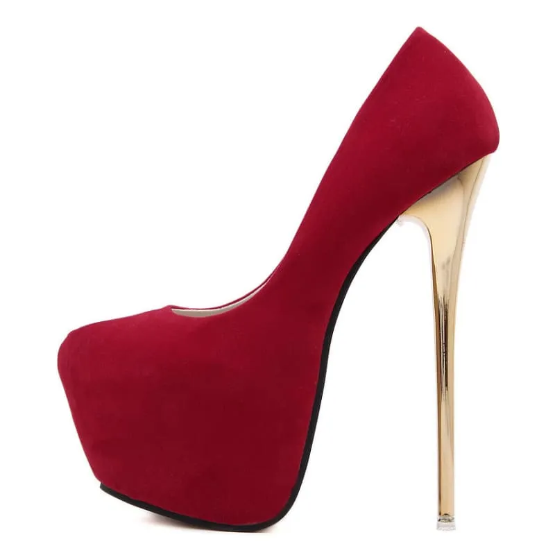 Stylish Suedette Platform Pumps with Gold Stiletto Heels