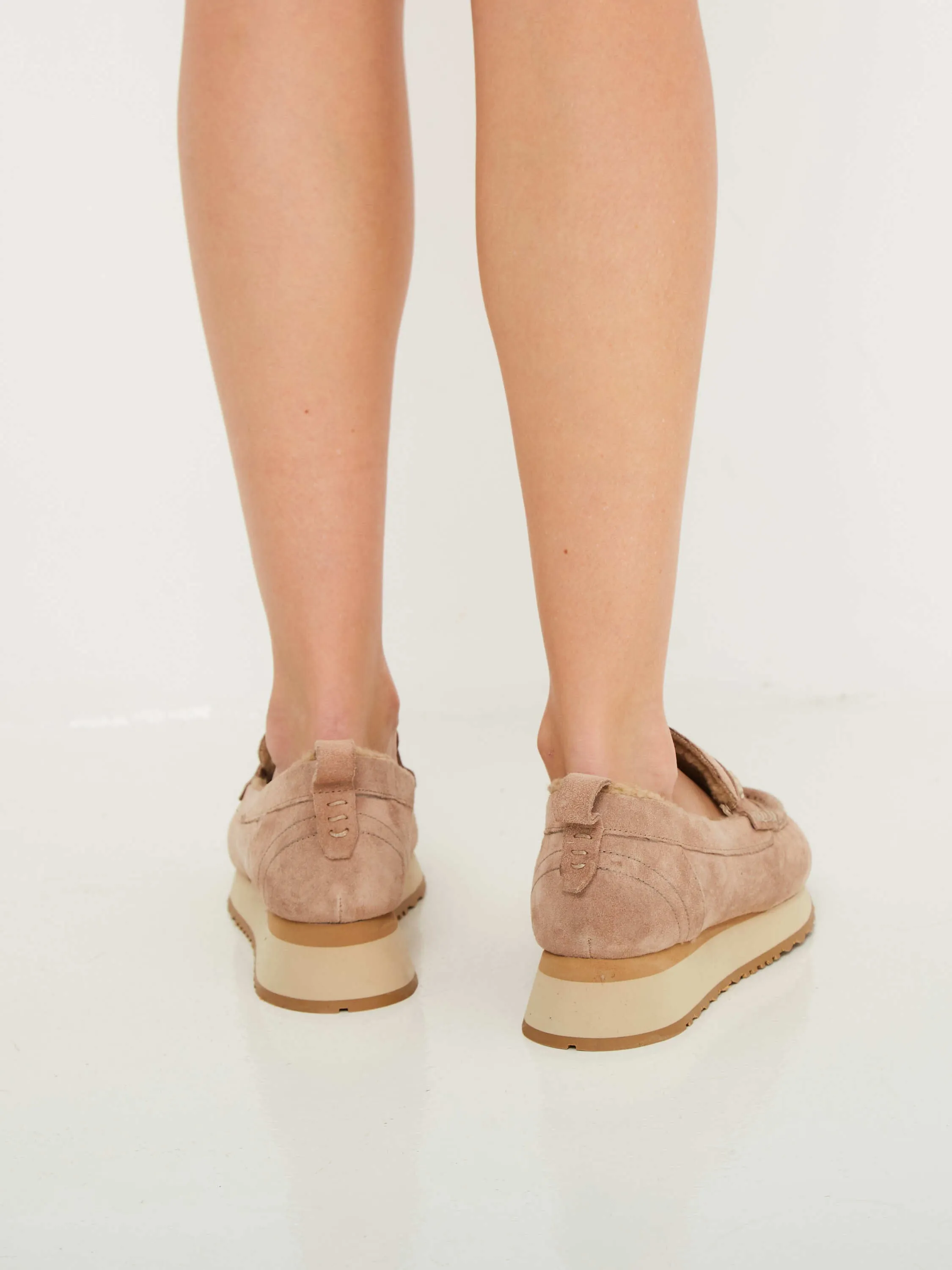 Suede Platform Loafers - Beige