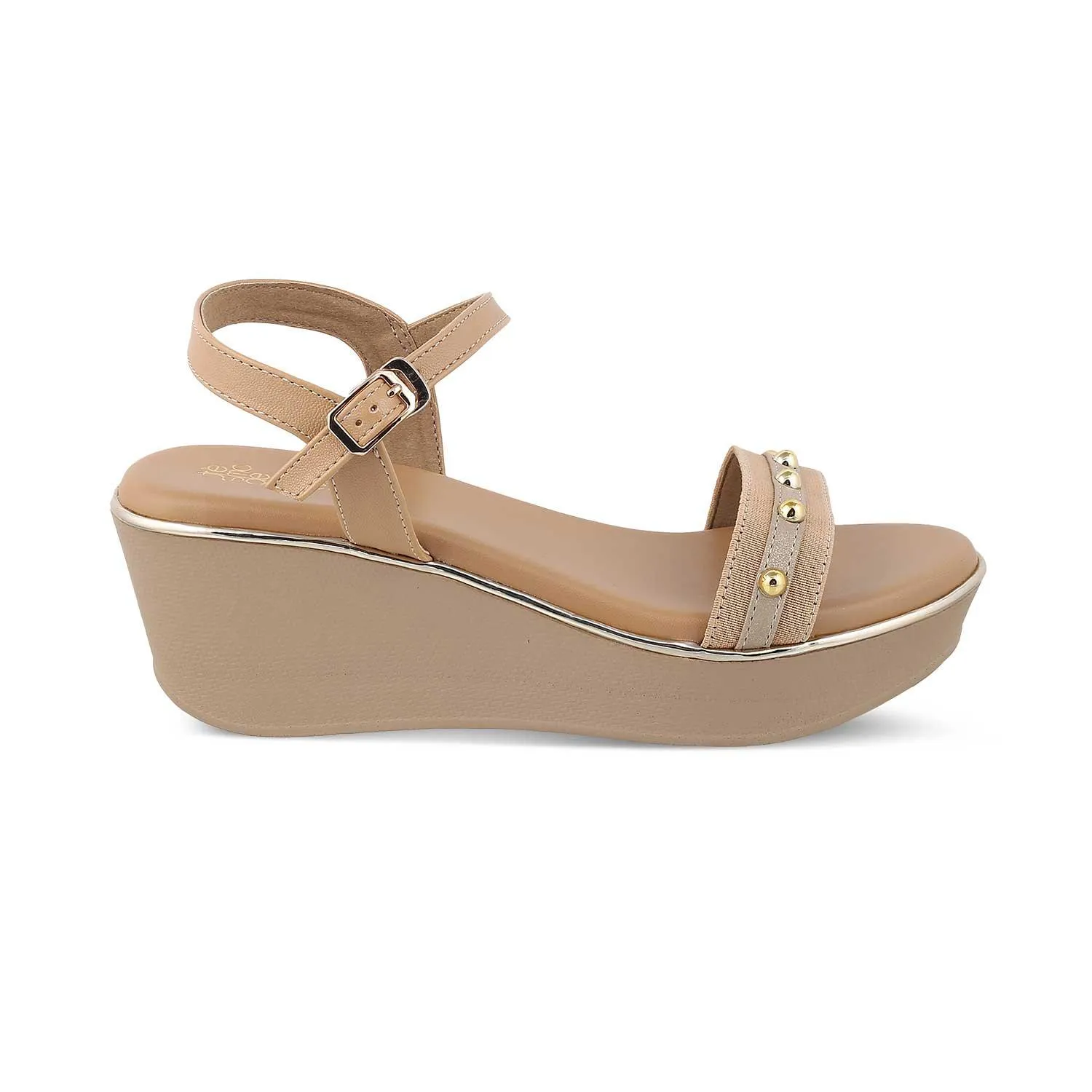 The Conq Beige Women's Dress Wedge Sandals Tresmode