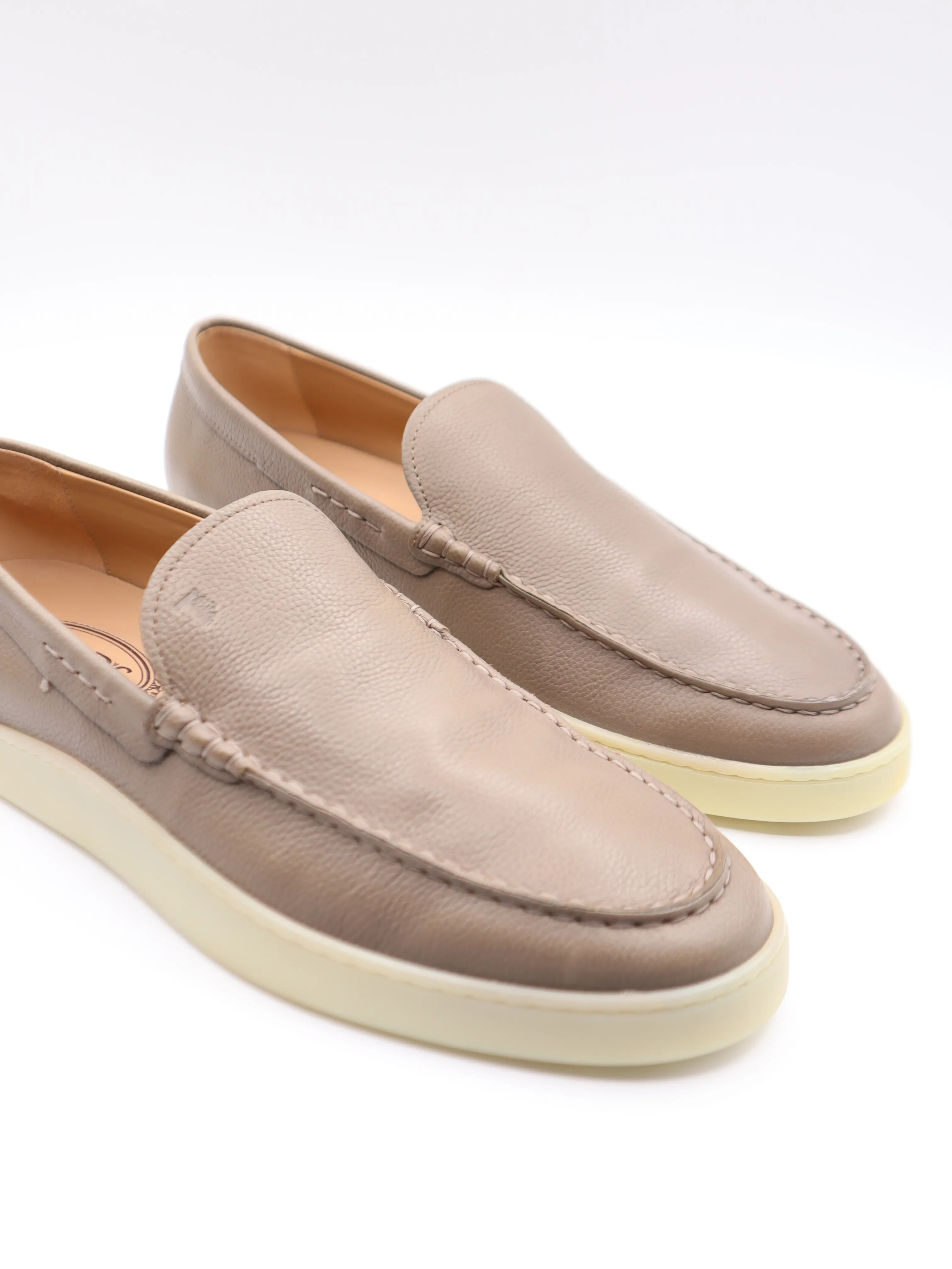 Tods Mens Beige Leather Grained Slip On Espadrille