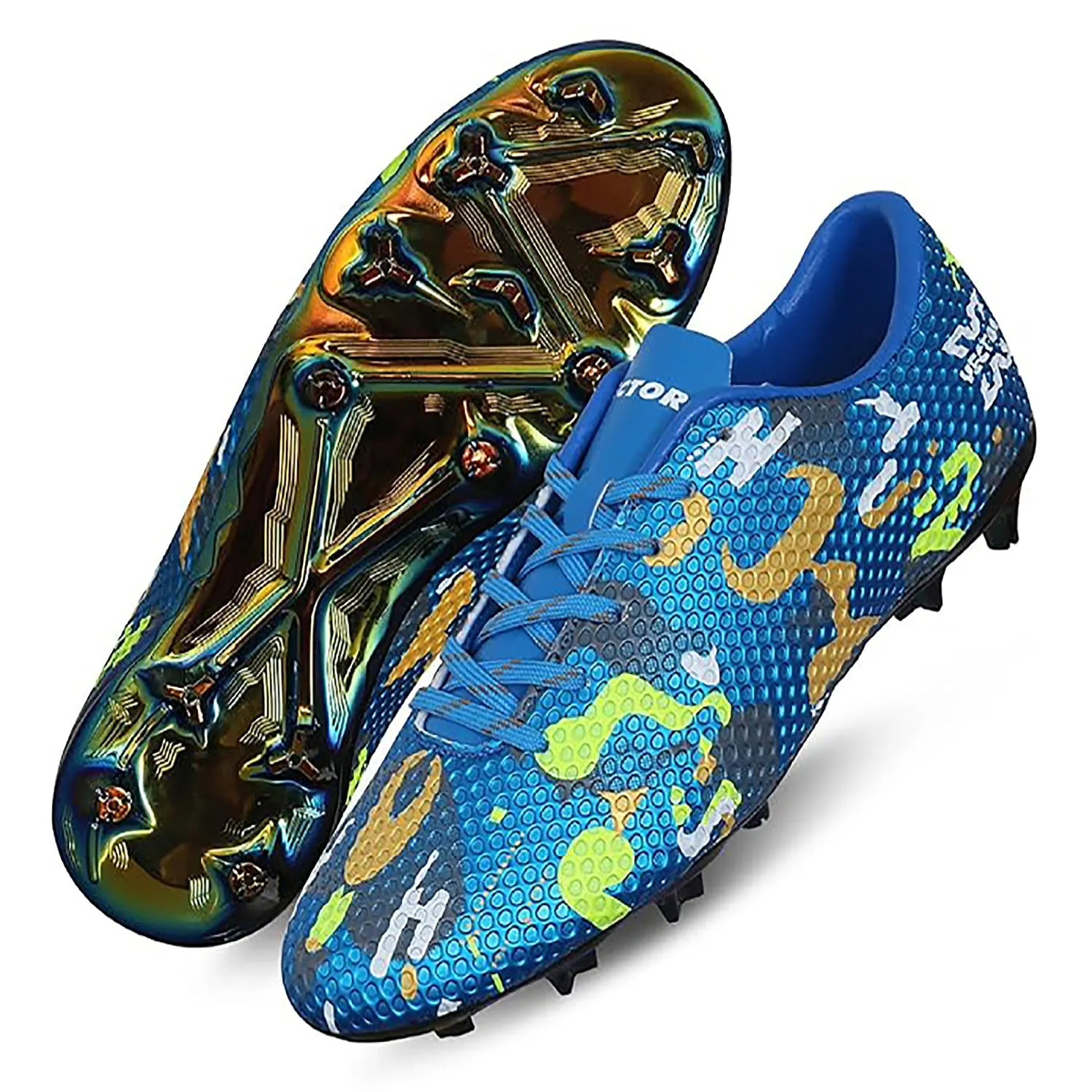 Vector X Elite Football Shoe, Royal Blue/Mustard – High-Performance Grip & Comfort for Soccer Players