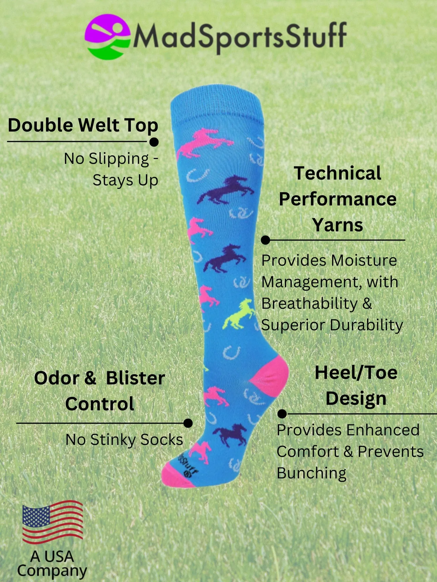 Wild Horses Equestrian Athletic Over the Calf Socks