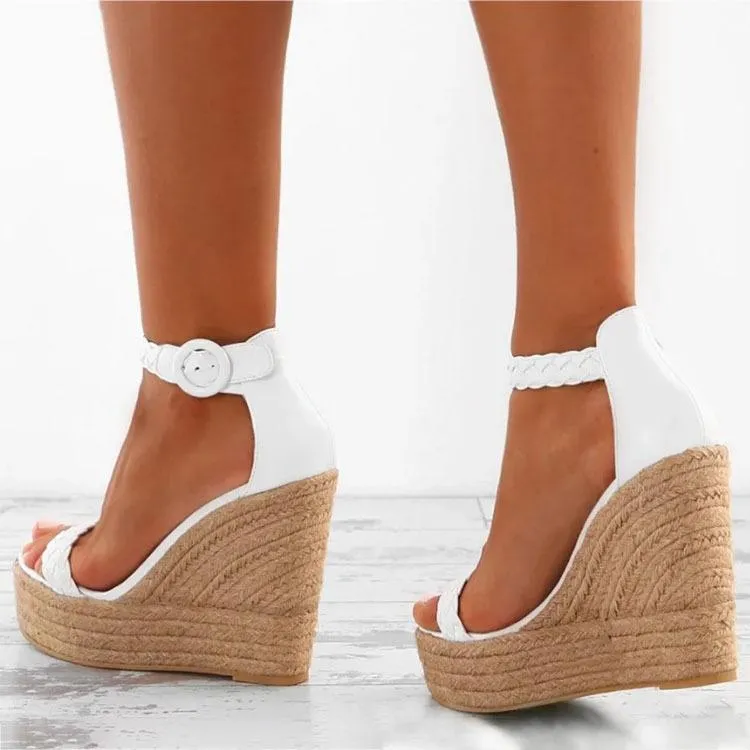 Women high heel peep toe side hollow espadrille wedge sandals