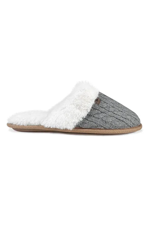 Women's Aria Cable Knit Faux Fur lined Scuff Slippers