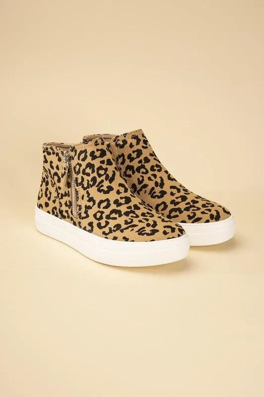 Womens High Top Leopard Sneakers Shoes