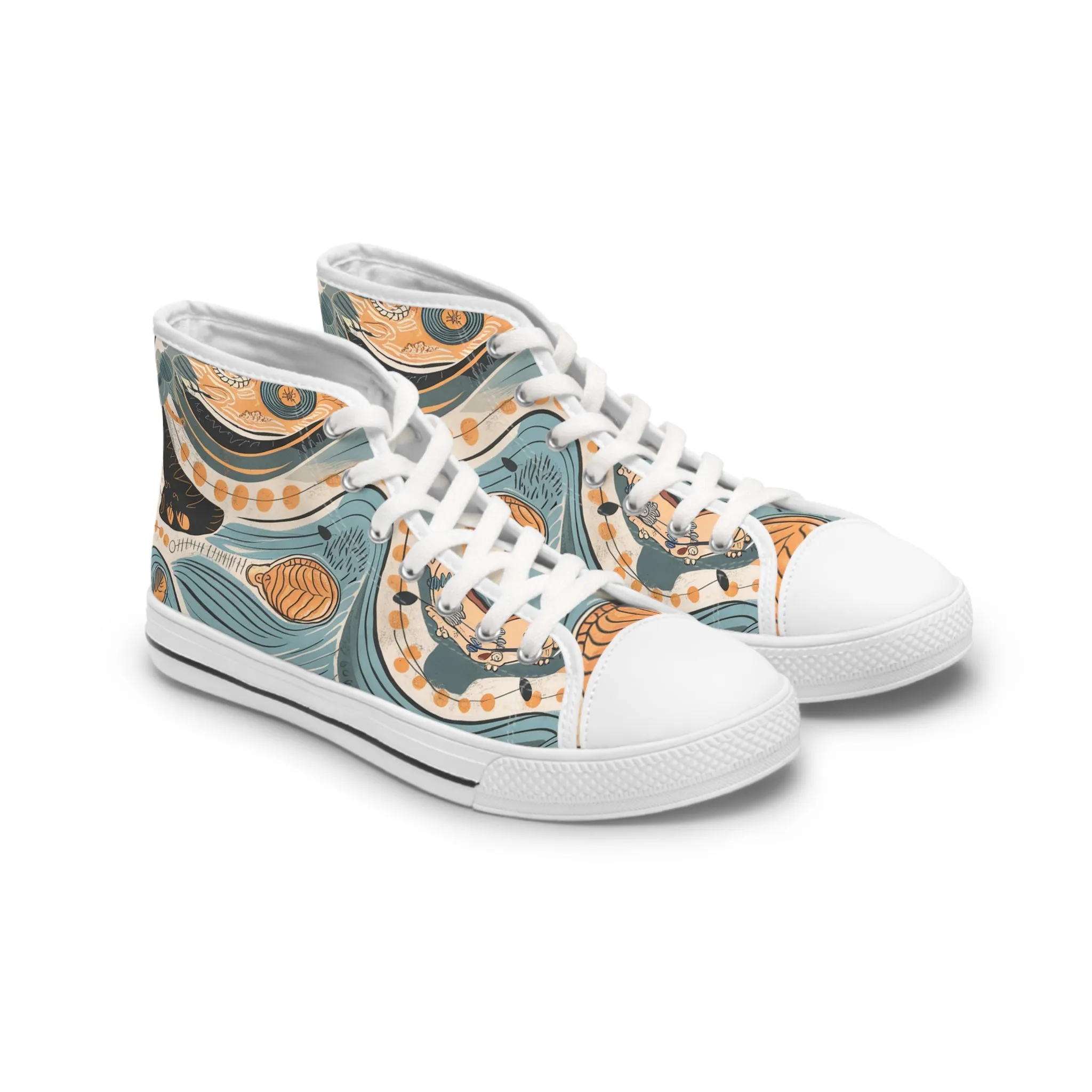 Women's High Top Sneakers - Wave Pattern