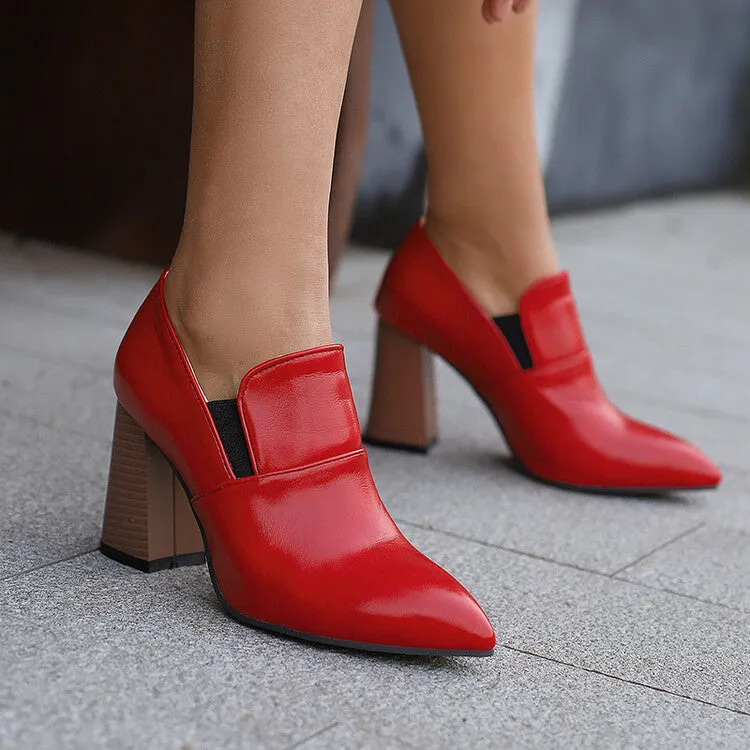 Women's Pointed Toe Block Heel Loafer Shoes