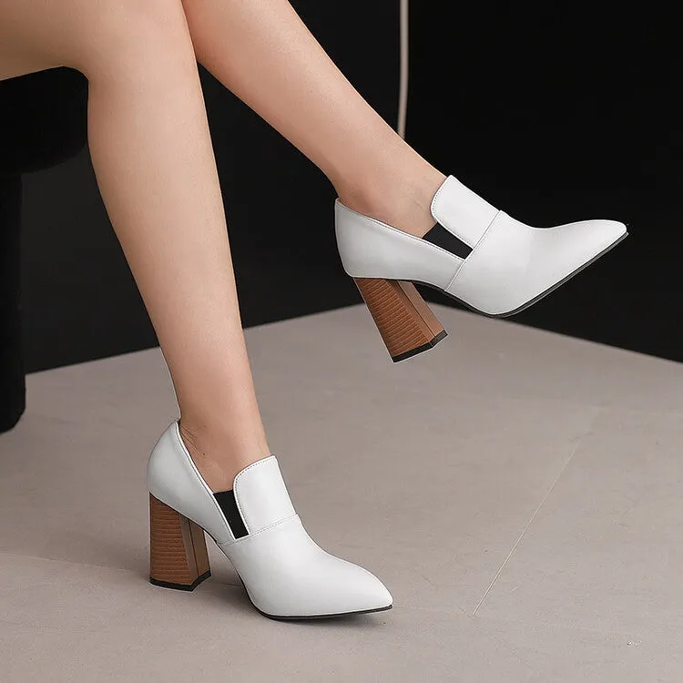 Women's Pointed Toe Block Heel Loafer Shoes