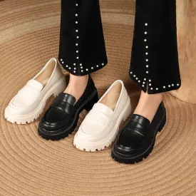 Women's Round Toe Stitch Platform Slip-On Loafers